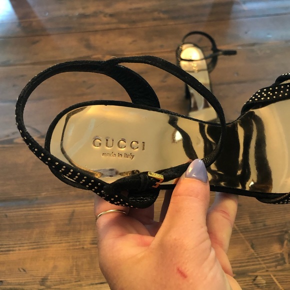 SOLD $790 GUCCI Gold Dot Suede Heels 37 - Picture 3 of 5